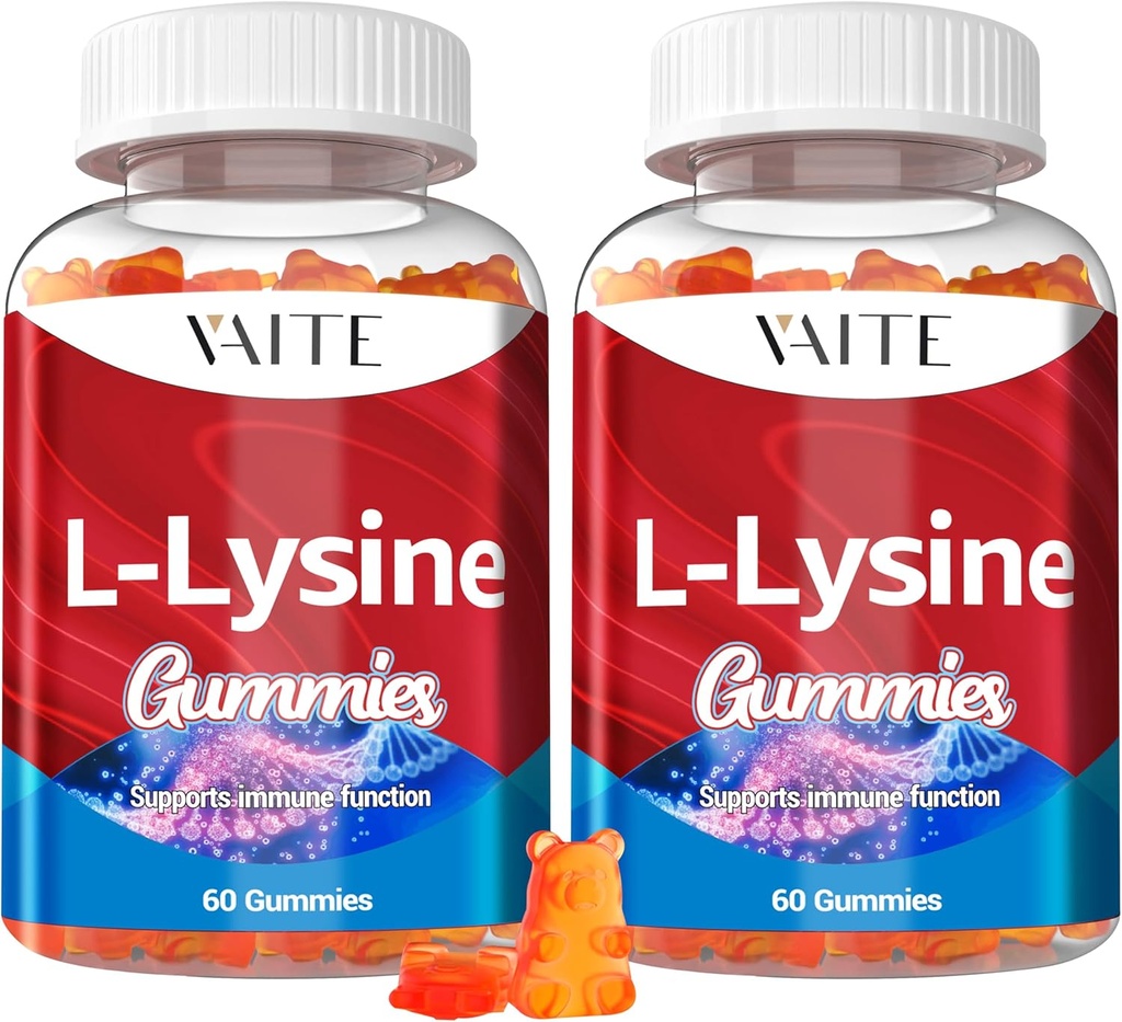 L- Lysine 1000mg Gummies - Wspiera skórę, wargi, wegan, gluten wolny, 60 Lizyny do żucia dla dorosłych, Witaminy Tkanka Zdrowie i system immunologiczny, Amino Acid Suplement witaminy i suplementy złożone (2 opakowania)