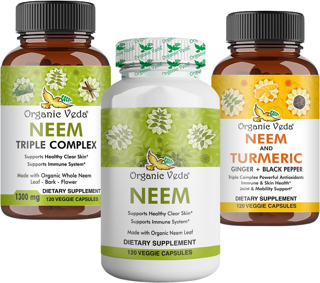 Premia Neem & Turmeric Supplement Bundle - 2- in-1 Formuła kapsułki dla zdrowia skóry, Wsparcie immunologiczne i czyszczenie