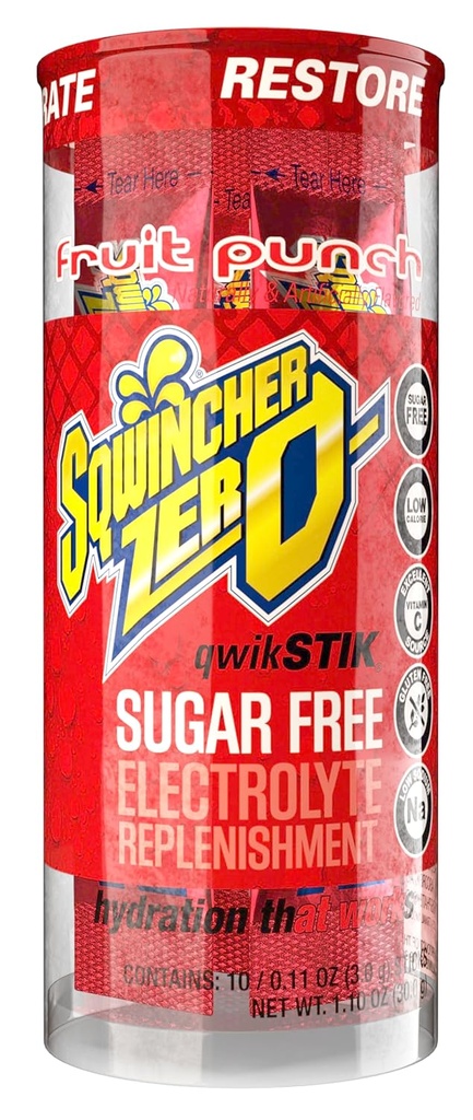 Sqwincher Zero Stik Qwik, Fruit Punch, Sugar Free, Niska kaloria, Niski poziom elektrolitu sodu Zastąpienie proszku Napoje nawadniające Mix, .11 Oz Packet (Opakowanie 200)