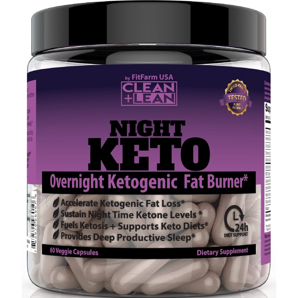 Clean + Lean Night Keto: Pierwszy raz w ciągu nocy ketogeniczne spalanie tłuszczu & pomoc senna 124; BHB Ketones + ekstrakt oleju MCT + witaminy i minerały 124; 24 HR Diet Sleep Great Lose Weight 124; Wszystkie naturalne & GF Genery 124; 60 Kaps