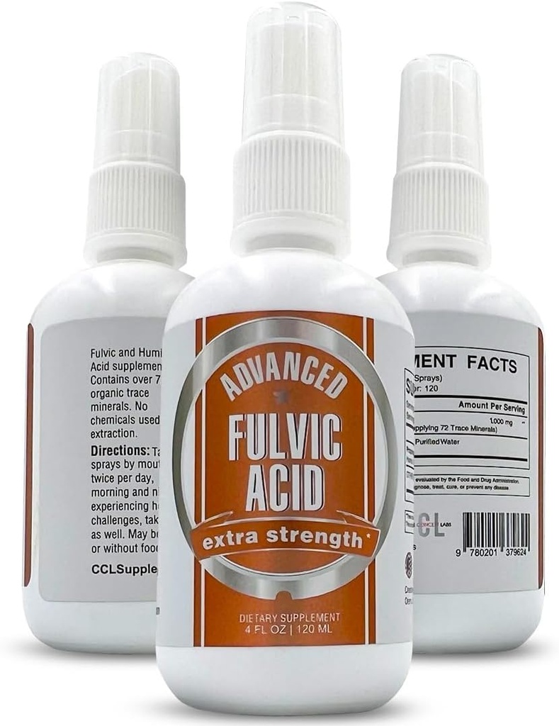 Advanced Fulvic Acid and Humic Acid Trace Mineral Liquid Spray Suppler. 70 + jonowe minerały organiczne i elektrolity, podobne korzyści Shilajit & Drops (4 oz, 120 Sług)