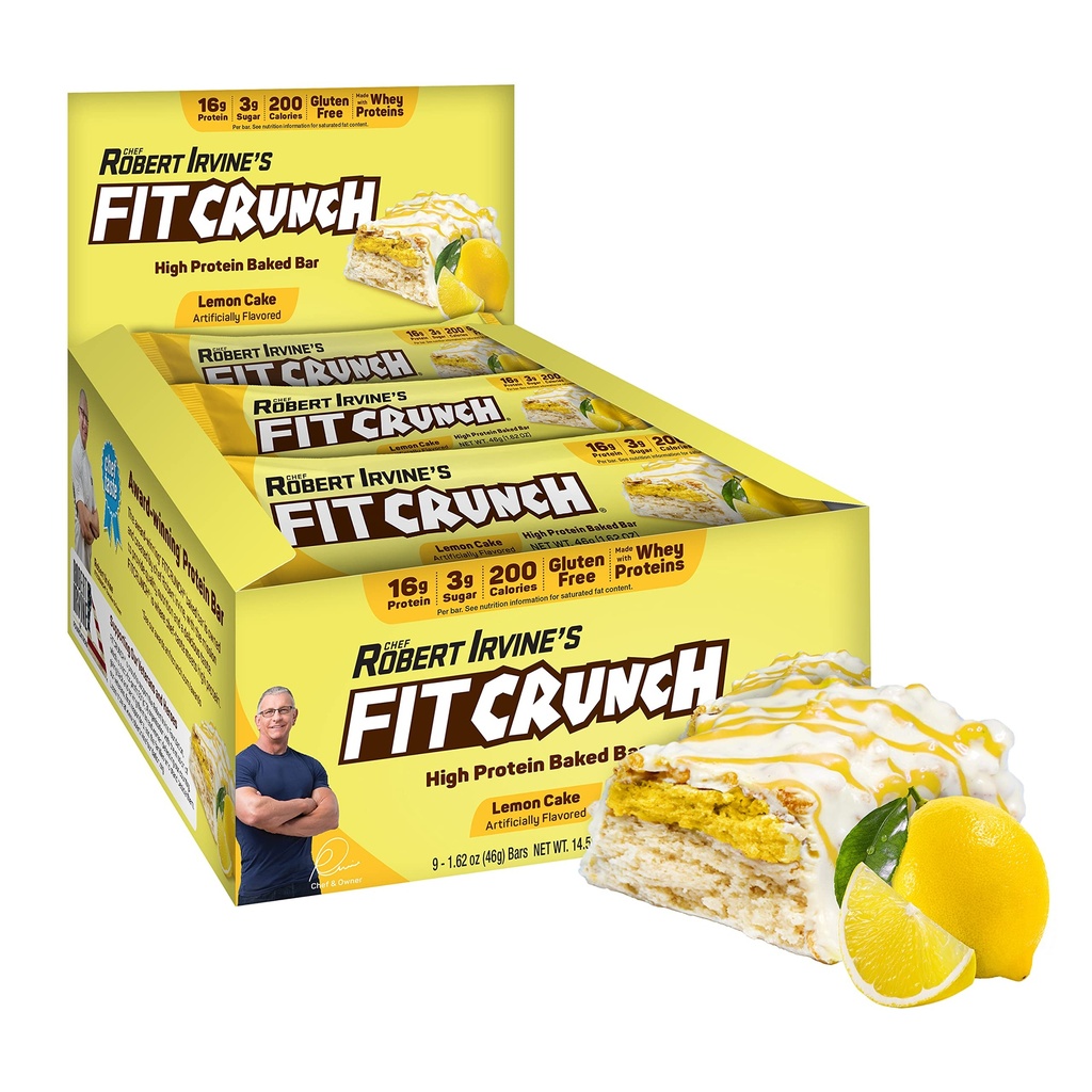 FITCRUNCH Przekąski Rozmiar Bary protein, 6- Warstwa Bar pieczony, 3g cukru i miękkiego ciasta Core (9 Barów, ciasto cytrynowe)