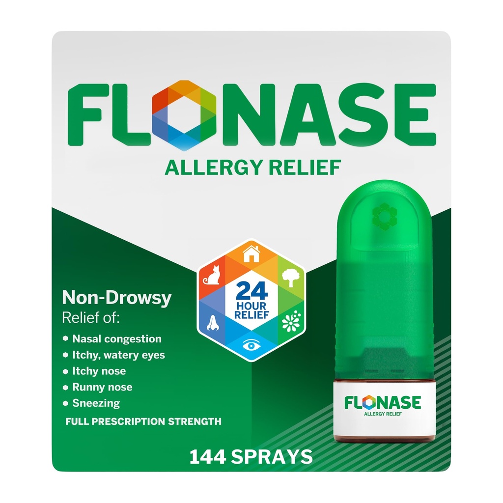 Flonaza Ulga alergiczna Nasal Spray, 24-godzinny Non Drowsy Alergy Medicine, Metered Nasal Spray - 144 Sprays- Upadek i Sezonowa ulga alergiczna