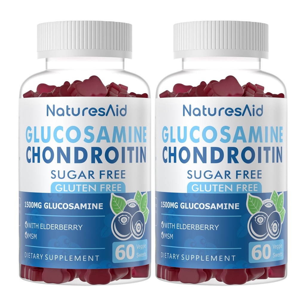 Glukozamina Gummie Chondroitin z mumią i elderberry Extra Siła - Wsparcie wspólne, Antyoksydant immunologiczny Suplement wsparcia dla dorosłych, Mężczyźni i kobiety. (2 Pack)