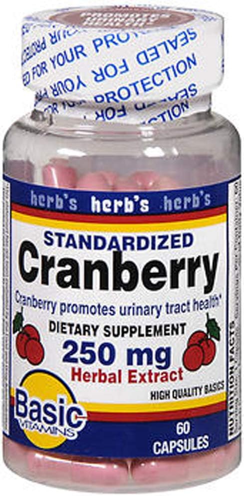 Basic Vitamins Cranberry 250 mg Herbal Extract kapsułki - 60 ct, opakowanie po 2