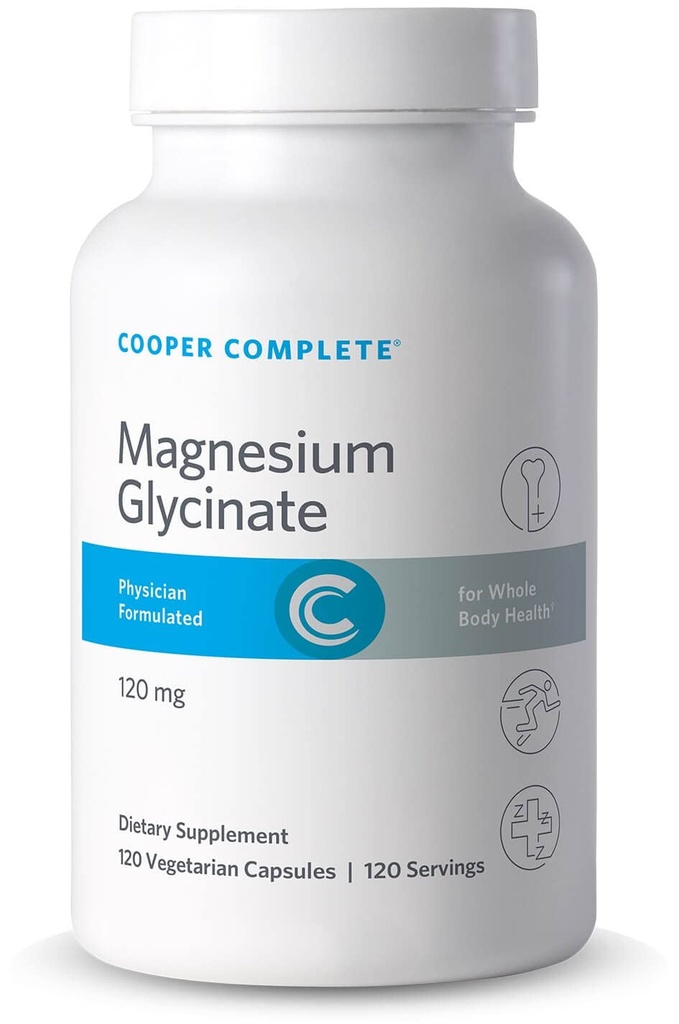 Cooper Complete- Magnezu Glycinate Supplement - 120 mg Magnezu pierwiastkowego na Vegetarian Capsule.120 Kapsułki. Opakowanie zawierające 1