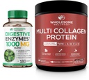 Whitesome Wellness Digestive Enzymes 1000MG Plus Prebiotyki i suplement do probiotyki + Proszek zawierający białko kolagenowe hydrolizowane (typ I II III V X)