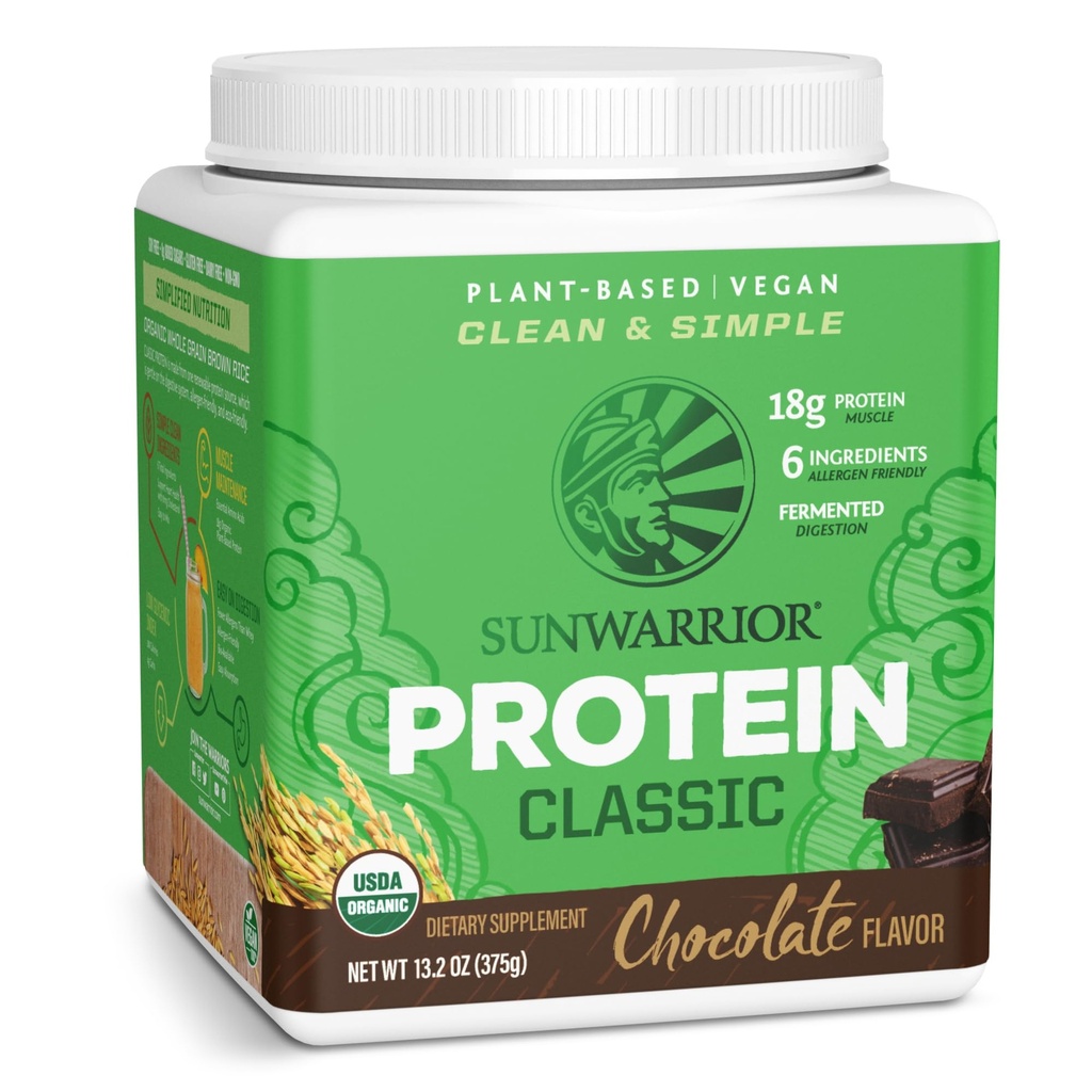 Proszek z brązowego białka ryżowego z Bcaa & Amino Acids Surowy białko ryżowe Shake Gluten Free niskokaloryczne mleczne Darmowy 124; Roślina Based Classic rozpylony brązowy ryż w proszku Czekolada 375g przez Sunwarrior