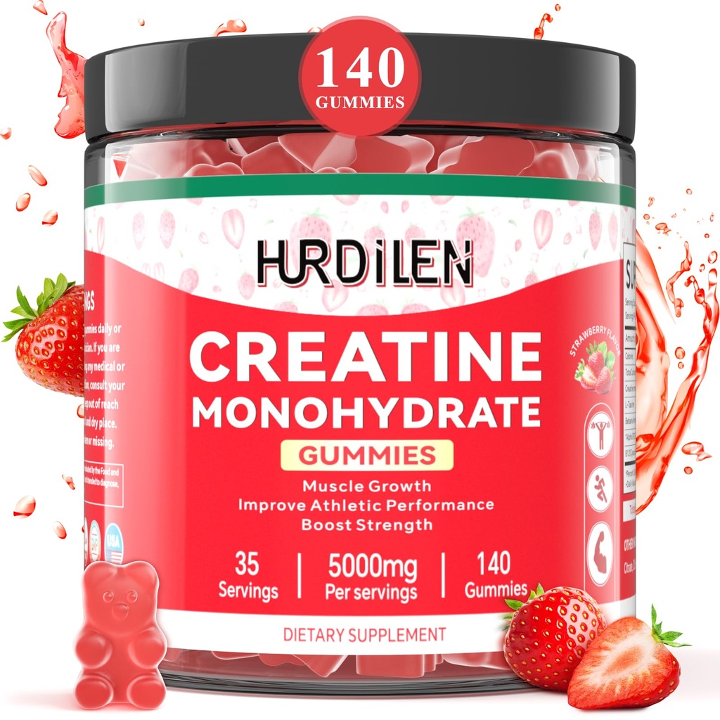 140 Liczenie jednogębnych gumek kreatynowych, 5000mg jednowodzian kreatynowych bez gumek cukrowych dla kobiet i mężczyzn z L- Tauryną, witamina B12 dla siły mięśniowej, odzysk mięśni, kultywator, boost energetyczny