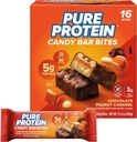 Pure Protein Candy Bar Bites, Czekoladowy karmel orzechowy, 5 g białka, Gluten Free, niski cukier, 0,70 oz, 16 opakowań (Packaging May Vary)