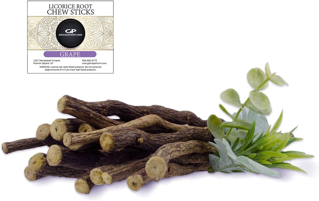 100% Natural Licorice Root Chew Sticks, Grape Flavored, Organic, Pomoc Rzucić palenie, Białe zęby, Świeży oddech i Supress Appetite
