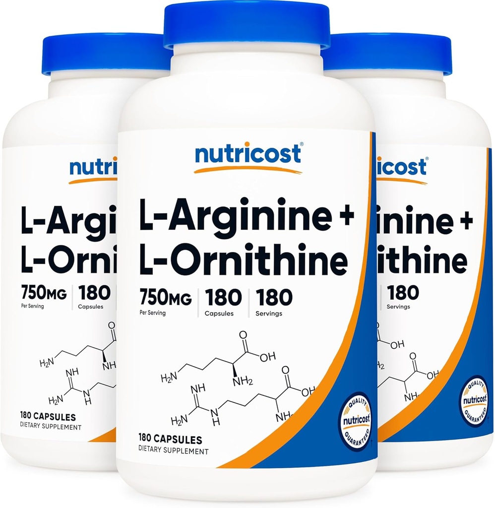 Nutricost L- Arginina L- Ornityna 750mg; 180 kapsułek (3 butelki)