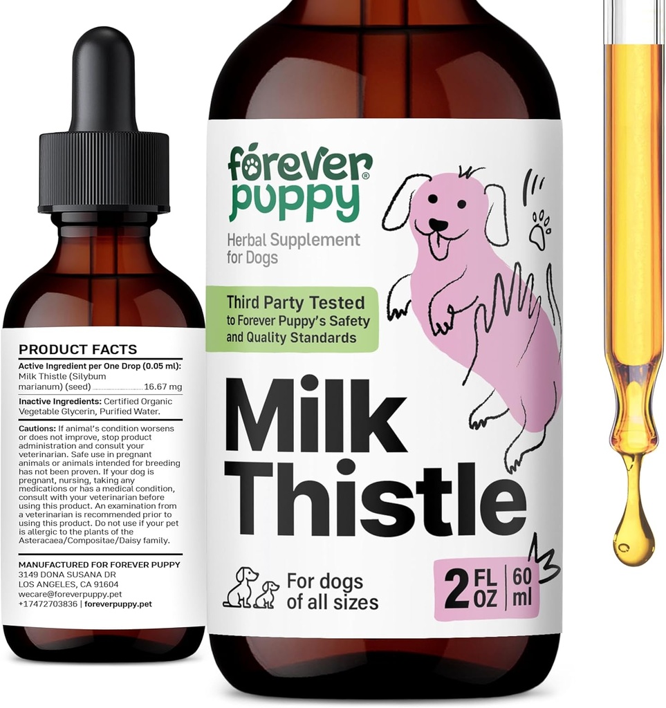 Forever Puppy Milk Thistle Supplement for Dogs - Liver Support for Dogs with Milk Thistle Extract - Silymarin Supplements & Vitamins for Small Large Medium Breed - Canine Liver Detox Drops - 2 oz