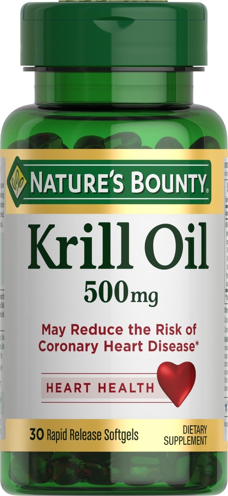 Nature 's Bounty Krill Oil, Heart Health, Suplement diety, 500mg, Szybkie uwalnianie Softgels, 30 liczenie