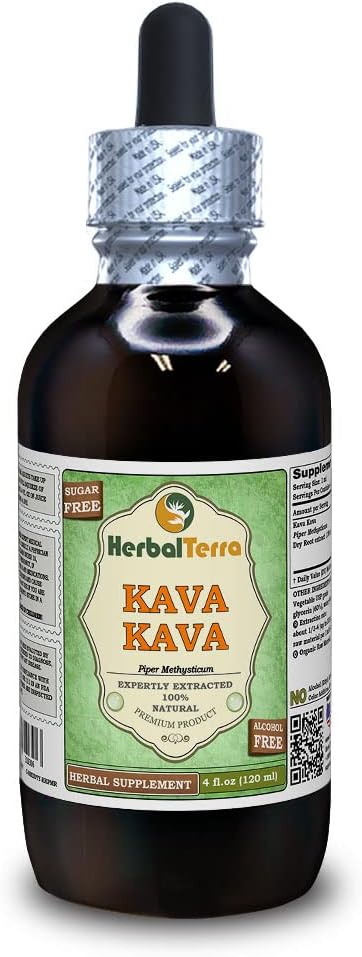 Kava Kava (Piper Methysticum) Glycerite, Dried Root Alcohol Free Liquid Extract (Nazwa marki: HerbalTerra, Proudly Made in USA) 4 fl.oz (120 ml)