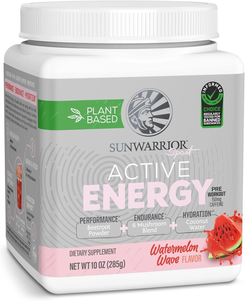 Sunwarrior Plant- Based Precuting Powder Hydration Blend 124; Kokosowy Grzyb Wodny Blend Soy Free Sugar Free Gluten Free Dairy Free Synthetic Free Darmowy 124; Arbuz Wave 30 Służenie 124; Sport Active Energy
