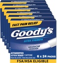 Ból głowy Goody 's Proszek Dodatkowa siła Ból Relief, potrójne działanie Ból głowy Relief z aspiryną, Acetaminofen & Kofeina, 24 Hrabia, Opakowanie 6