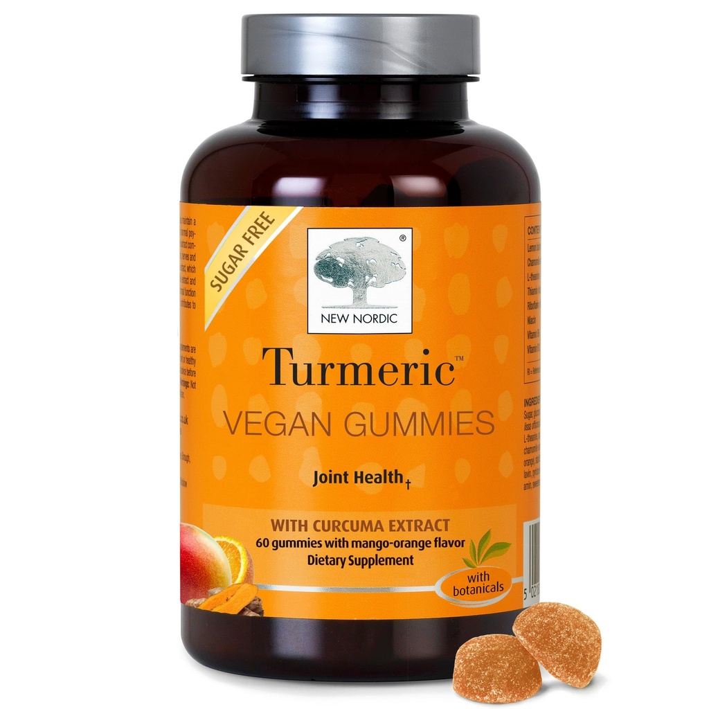 NORDIC Turkuminowe gumki kurkuminowe, Cukier wolny, 300 mg suplement Turmerowy dla mężczyzn i kobiet, Wsparcie Normalnie Funkcjonowanie Joints, Knees, Łopatki, Mango Orange, 60 Hrabia