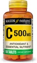 Witamina C 500 mg MASON NATURAL - wspomaga zdrowy system immunologiczny, przeciwutleniacz i odżywczy, 100 tabletek