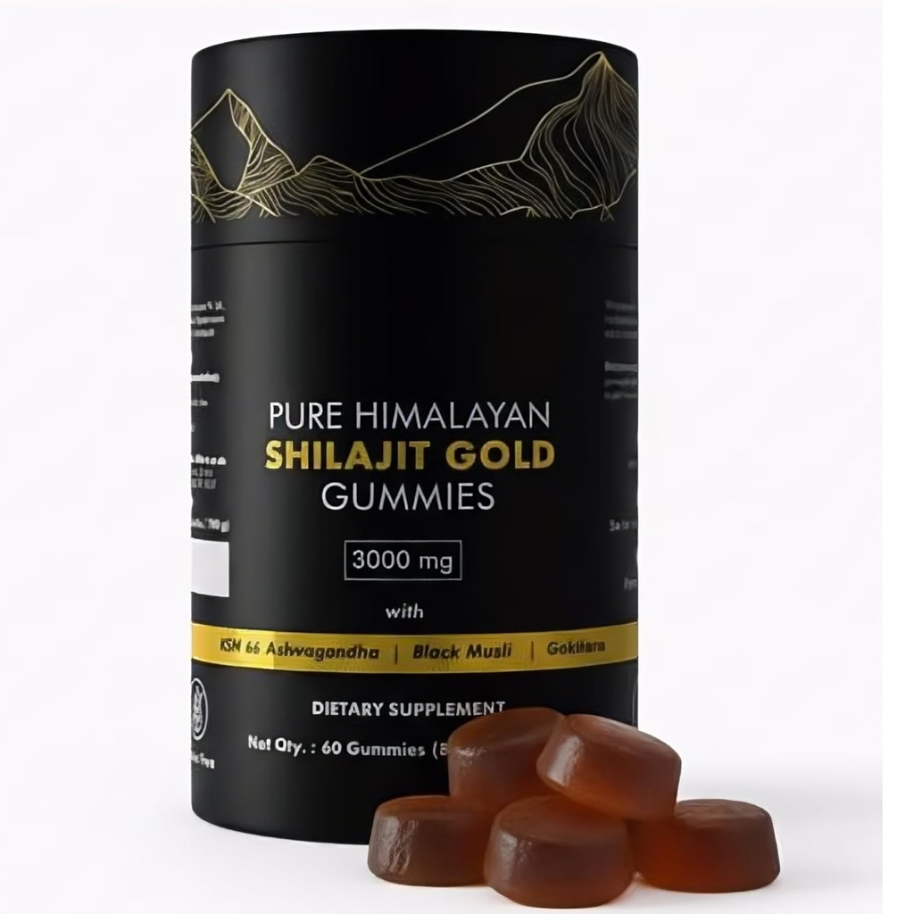 Pure Himalayan Shilajit Gummies Gold Grade XI124; z Ashwagandha & Fulvic Acid XI124; Sugar-Free Energy, Stamina & Immune Support for Men & Women XI124; 85 + Trace Minerals XI124; Non-GMO & 100% Natural XIG 124; 60 Count