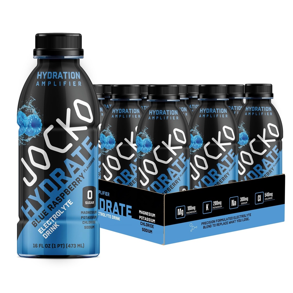 Jocko Paliwo Hydrate Napoje Electrolyte - Sports Drink Hydration Amplifier, Thirst Quencher - Scientificated Electrolyte Mieszanka niebieska Malina 16 Oz (12 Pack)