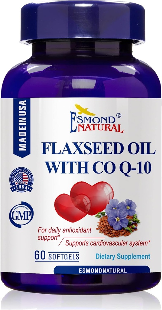 Olej lniany z CO Q- 10 (Codzienne przeciwutleniacz i układu sercowo-naczyniowego wsparcia), GMP, Natural Product Assn Certified, Made in USA - 400mg, 60 Softgels