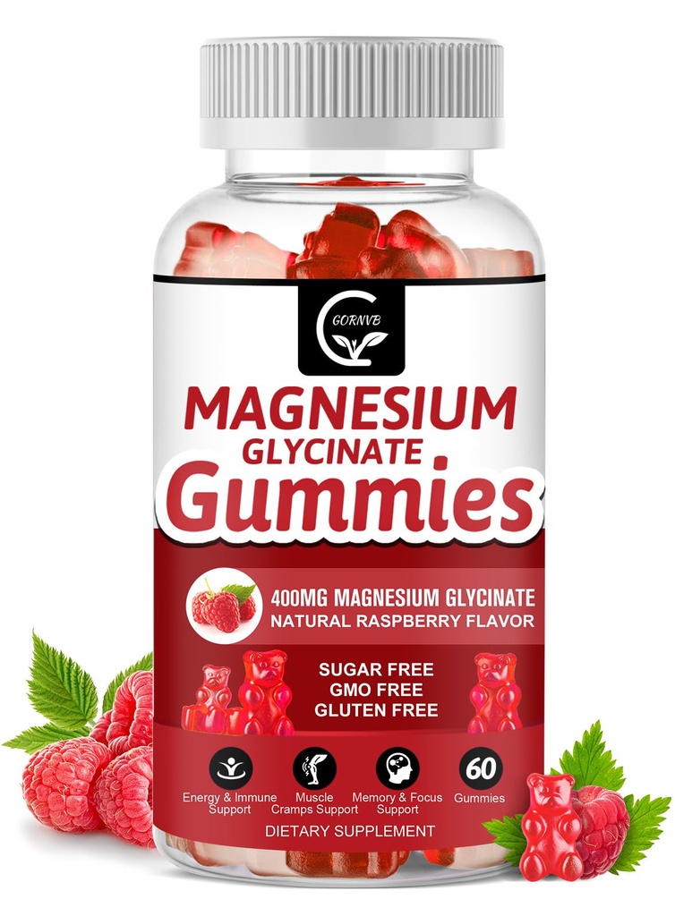 Magnezu Gummies 400mg, Mg suplement potasu z Chelated Magnezu Malate Complex, Witamina D, B6 i CoQ10, Wsparcie dla Pamięci, Spokój, Nastrojenie i Sen - 60 Hrabia (Opakowanie 1)
