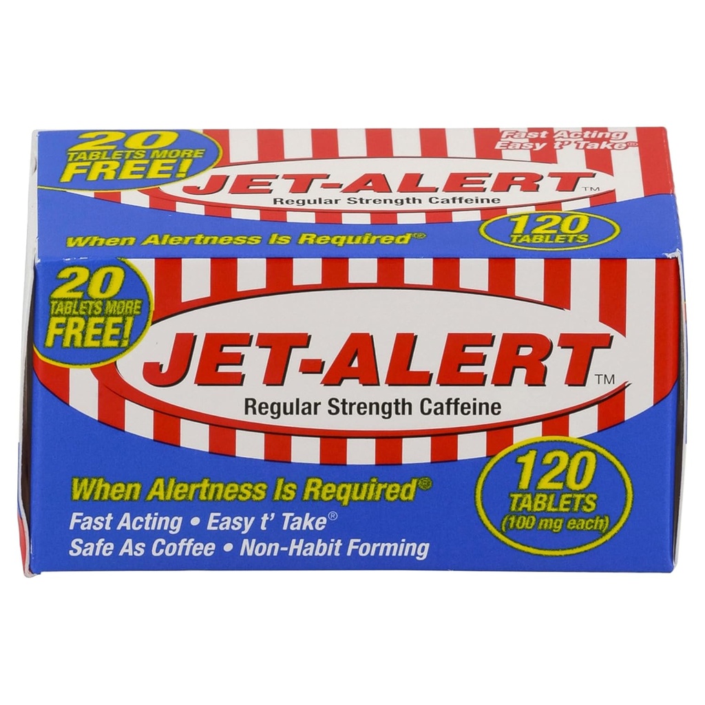 Jet- Alert regularna siła Kofeina 100 mg tabletki, Rozmiar wartości, 120 Liczba (Opakowanie po 3)