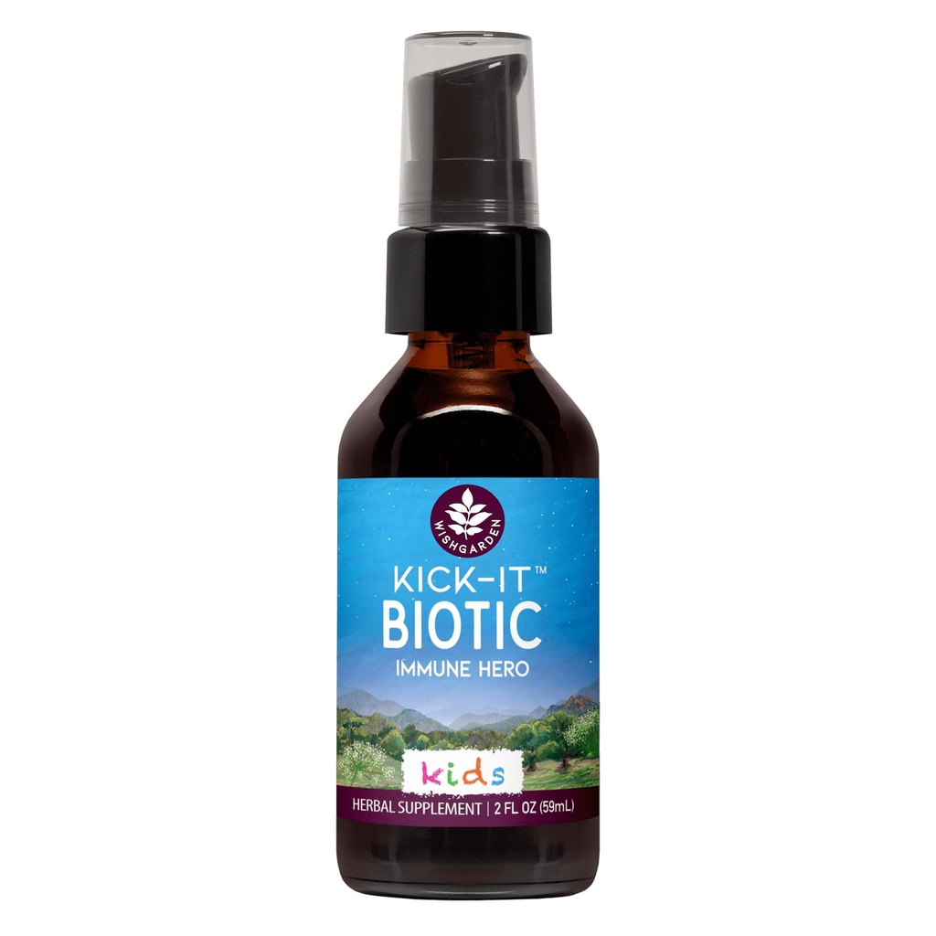 WishGarden Herbs Kick- Biologiczny bohater immunologiczny dla dzieci - Plant- Herbal Herbal Biotic Formula z Usnea Lichen & Echinacea, Wspiera zdrowe funkcje immunologiczne i układu oddechowego, Immune Booster, 2oz