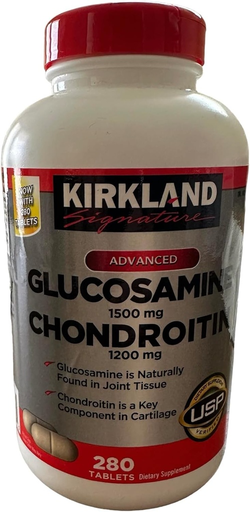 Kirkland Signature Glukozamina HCI 1500mg Chondroitin Siarczan 1200mg 220 Tabletki / Nowa zwiększona liczba