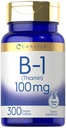 Carlyle B1 Witamina 100mg XI124; 300 Tabletki XI124; Suplement dla kobiet i mężczyzn XI124; jako Thiamin HCl XI124; Wegan, Non- GMO & Gluten Free