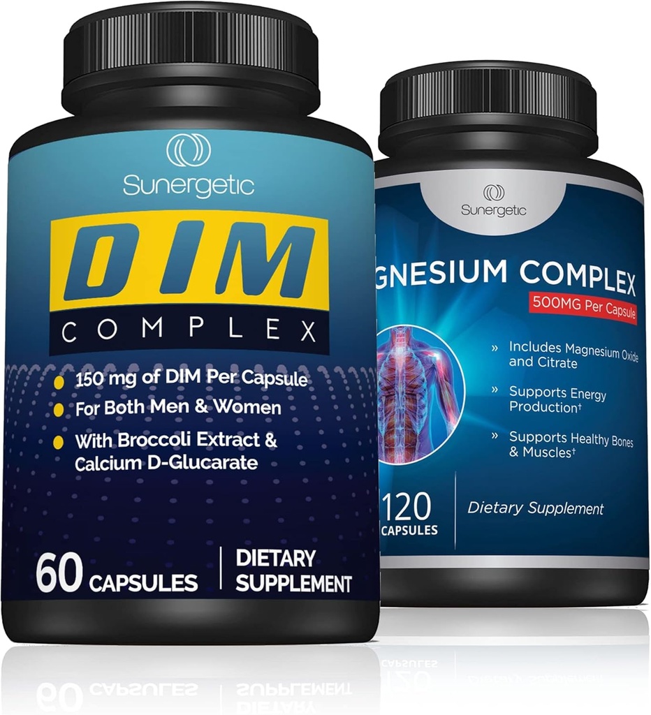 Sunersive DIM Complex Plus Magnez Complex - Wspiera zdrowe kości, mięśnie i zęby, zdrowy balans & relaks - DIM Complex 60 ct - Magnezu Complex 120 ct