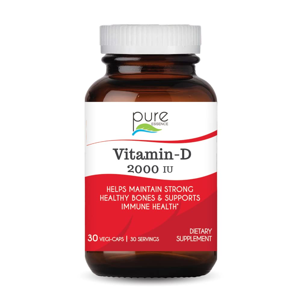 PURE ESSENCE LABS Vitamin D 2000 IU - Best Immune Support for Adults - Organic & Natural Vitamins - Immunity Booster & Dietary Supplements (30 Capsules)