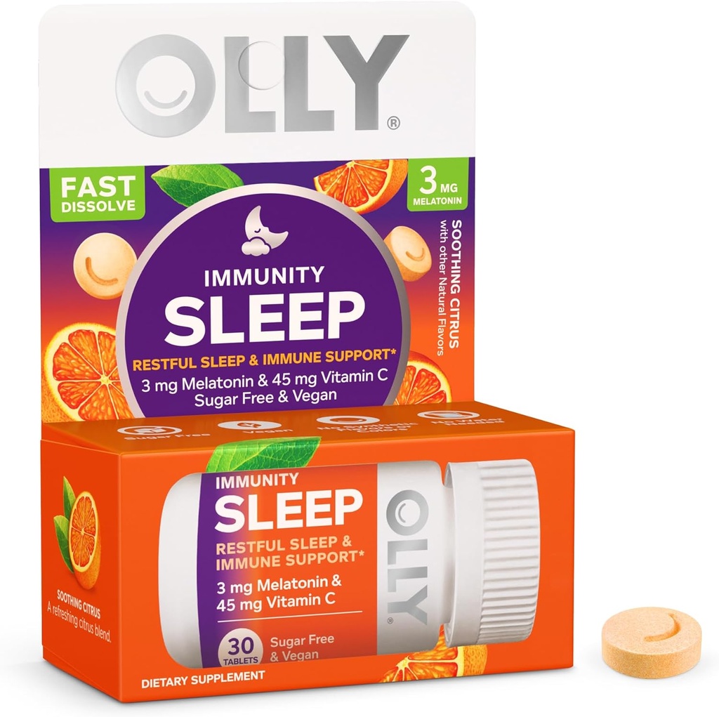 OLLY Immunitet Sleep szybko rozpuszcza, 3 mg melatoniny, witaminy C, Citrus Flavor, 30 Day Supply - 30 Count