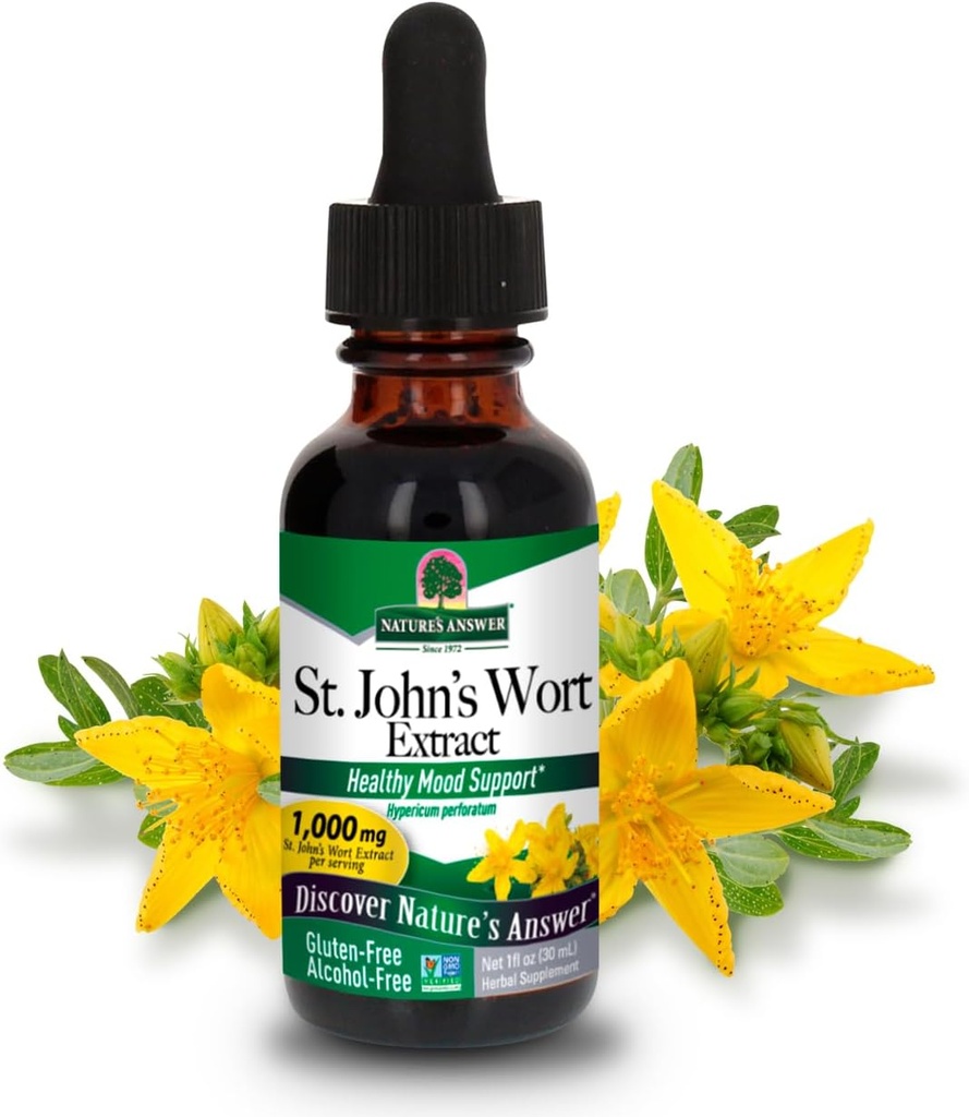 Odpowiedź Przyroda St. John 's Wolny od alkoholu ekstrakt płynny (Hypericum Perforatum) 124; Zdrowe wsparcie nastrojów 124; Non-GMO, Kosher & gluten- Free 1oz