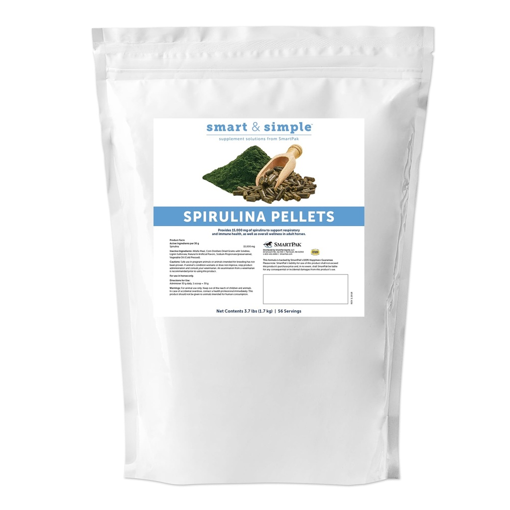 Smart & Simple Spirulina pelety dla koni 124; Wsparcie immunologiczne, Suplement oddechowy dla koni 124; Wygodne i smaczne Apple Banana Flavor 124; 56 Służenie 124; 3.7 lb Bag