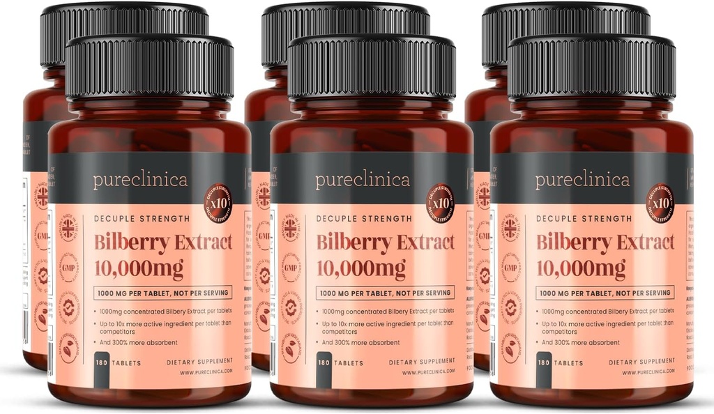 purecinica Bilberry Extract 10,000mg x 1080 Tabletki (6 butelek po 180) - 10 x Więcej antocyjanidów