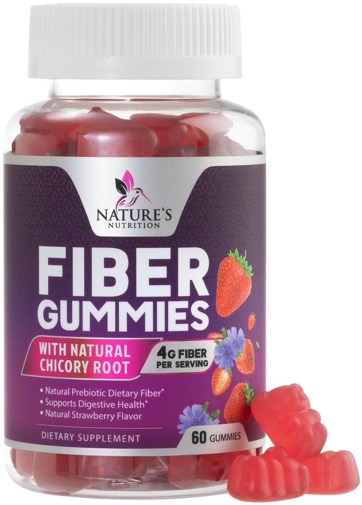 Fiber Gummies dla dorosłych 4g - roślina prebiotyczna na bazie fiber Gummy Suplement do pożywienia Zdrowie i Regularność Wsparcie, Daily Prebiotic Supplement Supports Gut Health for Women & Men, Wegan - 60 Gummies