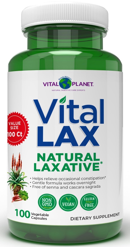 Vital Planet - Vital Lax Natural Laxative Cleanse Supplement for Ocasional Conservation, z Magnezu Hydroxide, Slippery Elm, Aloe, i Triphala do wsparcia Regularność jelita 100 Kapsułki
