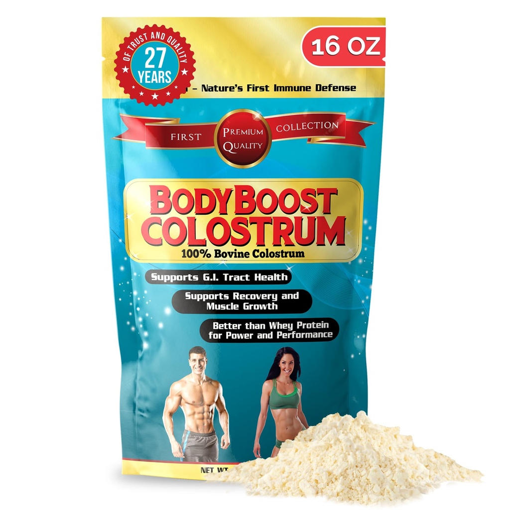 BodyBoost Whole Colostrum, 100% Bovine Colostrum Powder, Immune Booster z Immunoglobulin i Lactoferrin, Trawa Fed Colostrum for Gut Health, 16 oz