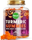 Maju Superfoods Turmeric Curcumin Gummies 60ct, Zingy Ginger Taste, Black Pepper Extract for Enhanced Absorption and Potency, Turmeric Gummies for Adult and Kids