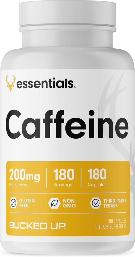 Bucked Up Cafeline 200mg Per Serving, Essentials (180 Służenia, 180 Kapsułki)