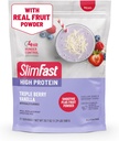 SlimFast High Protein Smoothie Mix Plus Fruit Powder, High Protein Meal Replacement Powder, Włókno, Witamina C, 21 Słupki, 1.29 Pounds, Triple Berry Vanilla (Packaging May Vary)