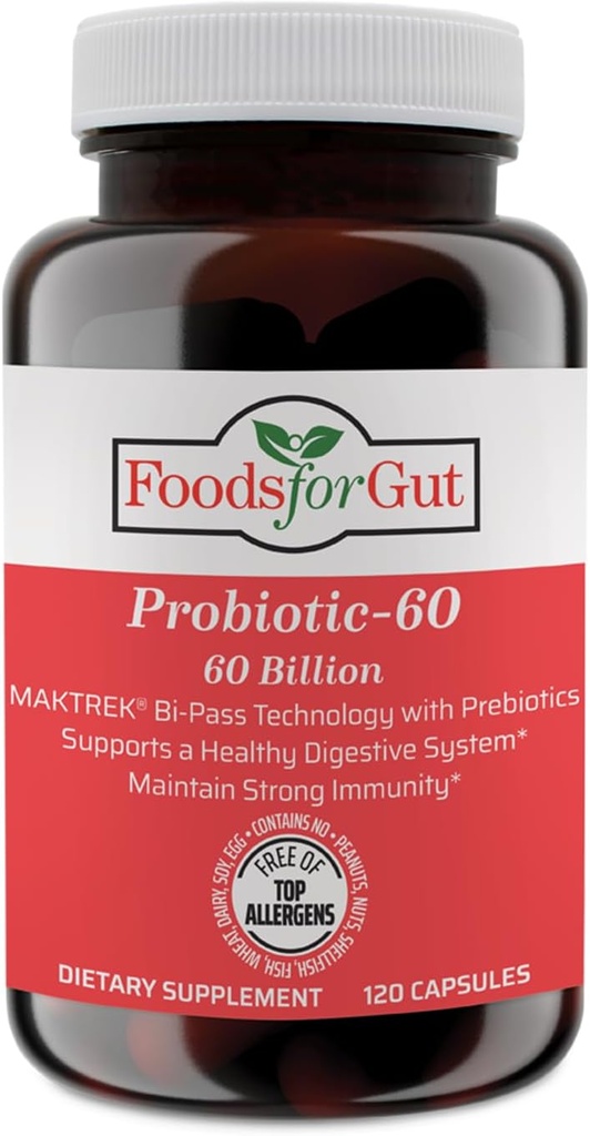 Żywność dla Gut Probiotic Kapsułki 60 Miliard Cfu 's 124; MAKTrek Bipass Technology 124; Digestive & Immune Support 120 Kapsułki