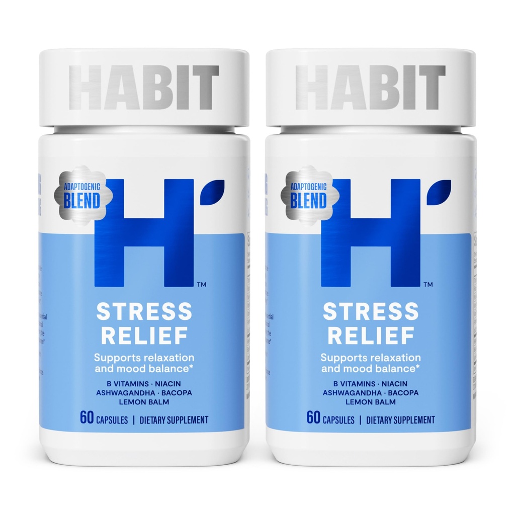 Suplement 2 do naprężeń Habit Relief Supplement (120 kapsułek) - Nowy wygląd, Wspiera relaks i równowagę nastrojów, Witamina B, Adaptogeny, Balsam cytrynowy, Calming, Wegan, Non-GMO