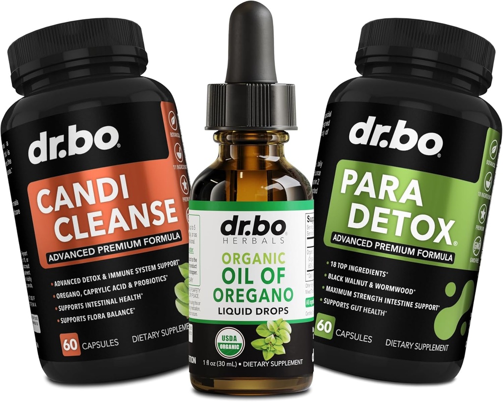 Oregano Oil Organic Liquid Drops & Cleanse kapsułki - Organiczny olej Oregano Drops Tincture Extract, Candi Cleanse Detox - Kwas kaprylowy, Wormwood Black Walnut & Goździki Kapsułki