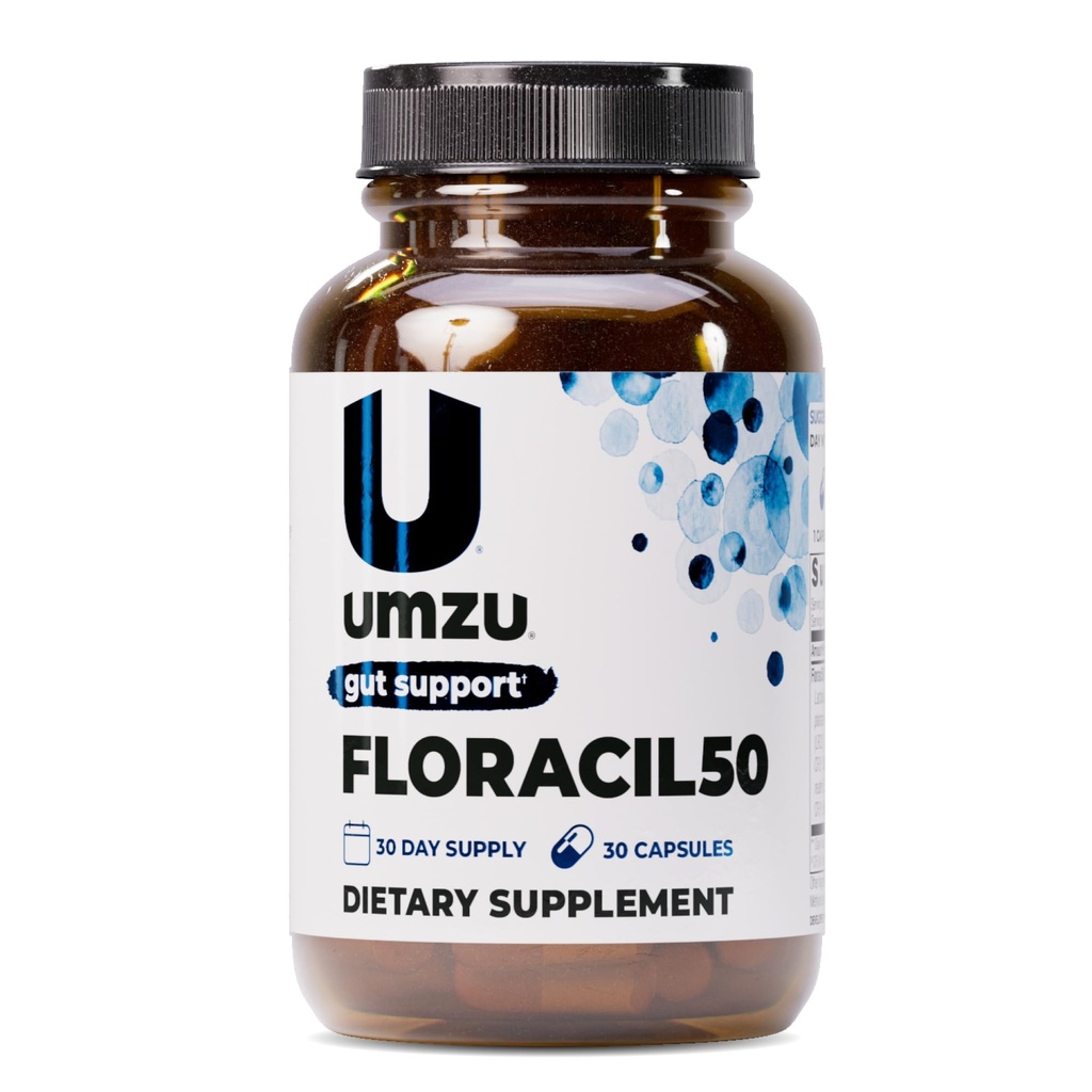 UMZU Floracil50 Prebiotyki i Probiotyki dla kobiet + Mężczyźni, 50 Miliard CFU na trawienie, Gut Zdrowie, Acidophilus, Rhamnousus, Immunitet, Energia (30 Kapsułki)