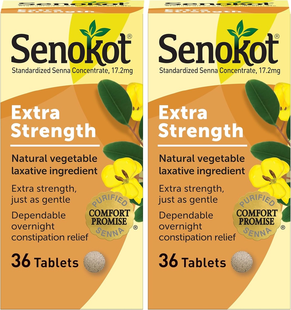 Senokot Extra Siła Naturalne roślinne Laxative dla delikatnej Overnight Relief Ocasional Zaparcia, 36 Hrabia (Opakowanie 2)