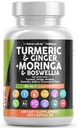 Clean Nutraceuticals Turmeric Moringa Supplement Agregat 124; Ginger Boswellia Saffron - Suplement dla kobiet i mężczyzn z Ceylon Cynamon, Tart Cherry, Quercetin Czosnek Nettle Holy Basil - 1Pack
